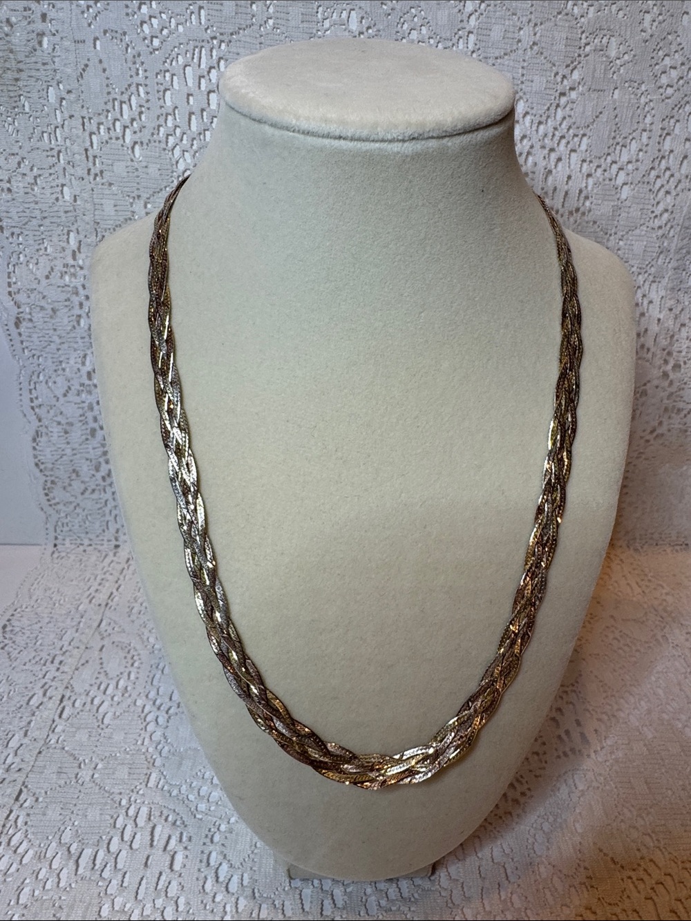 Silver Gold Fine Tri-Color Braided Rope Necklace Vintage Jewelry 925 Italy 20g
